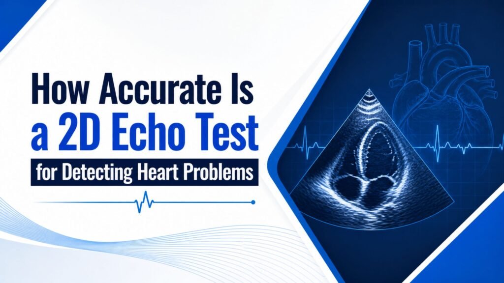 How accurate is a 2D Echo test for detecting heart problems banner with ultrasound heart scan and ECG line design