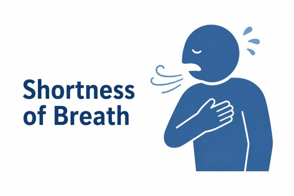 Illustration of a person experiencing unexplained shortness of breath, highlighting a potential warning sign that may require medical evaluation and heart screening.